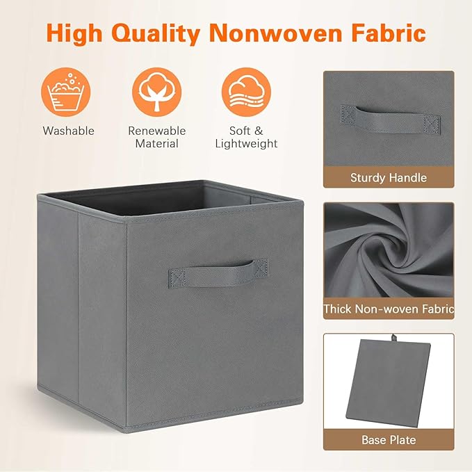 GhvyenntteS Storage Cubes, 11 Inch Cube Storage Bins with Dual Handles, Collapsible Fabric Storage Bins for Shelves, Storage Baskets for Organizing Clothes, Bedding, Toys, Books (6 Pack, Gray)