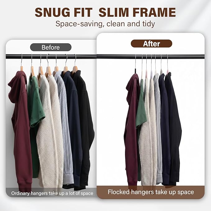Premium Velvet Hangers 50 Pack, Non-Slip Flocked Felt Hangers, Sturdy Clothes Hangers with 360° Rotatable Hook, Heavy Duty Coat Hanger, Durable Slim Hanger for Closet Space Saving.