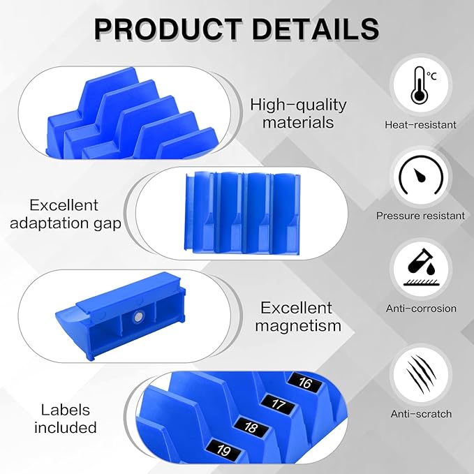 42 Pieces Modular Wrench Organizer Magnetic Wrench Holder Plastic Modular Tool Organizers with Label for Tool Drawer Storage (Blue, for 100 Wrenches)