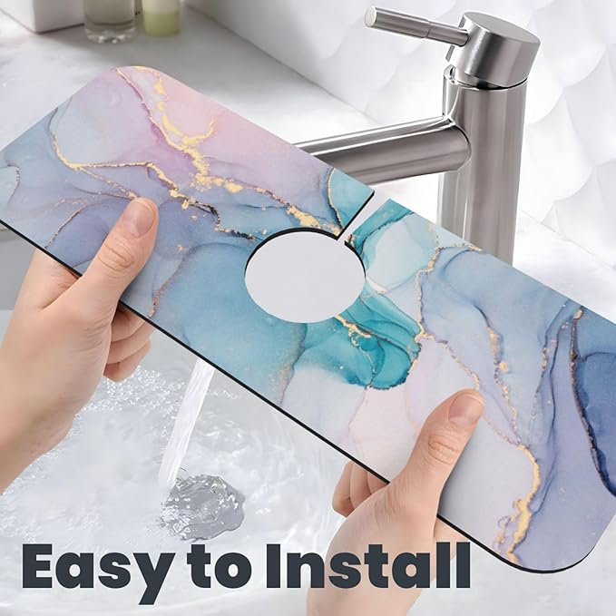 Colorful Marble Abstract Kitchen Sink Splash Guard Faucet Mat Super Absorbent Fast Drying Mat Sink Gadgets-Fast Drying Pad Sink Mat For Kitchen Bathroom (15" X 5.5" )