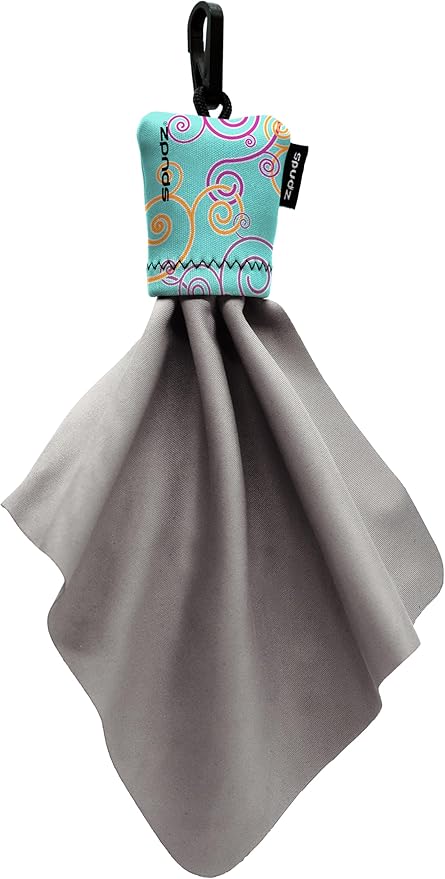 SPUDZ Classic Microfiber Lens Cleaner – Clip-On Pouch, Washable – for Binoculars, Scopes, Glasses, Screens | Baby Blue Swirls, 6 x 6 Inch