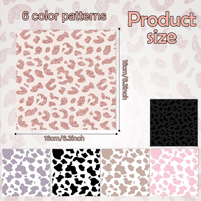 6 PCS Glasses Cleaning Cloth Eyeglass Cleaning Cloth Lens Eyeglasses Microfiber Cute Aesthetic Cloth for Unisex Women Girls Reusable Phone Screens Camera Multi-Patterns(6.3"x6.3")-Leopard