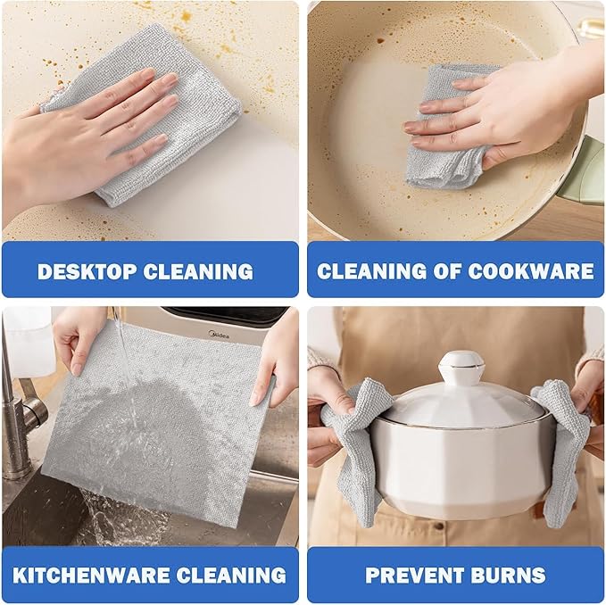 100 Pack Microfiber Cleaning Cloth Roll, Tear Away Reusable Towels, 11" X 9", Ultra Absorbent & Lint Free Cloth for Cars, Kitchen, Window, Home and Shop, Gray