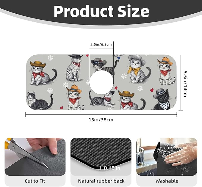 Faucet Draining Mat For Kitchen Sink, Pet Lover Cat Diatom Mud Absorbent Drain Pad For Bathroom Kitchen Sink Splash Guard Drying Mat