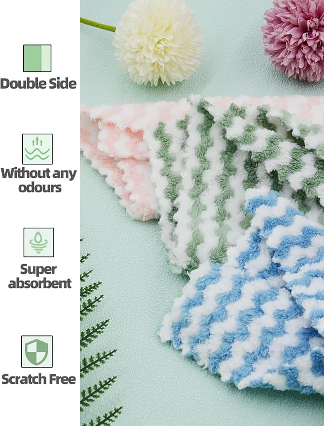 10PACK Kitchen Cleaning Cloths, Microfiber Dish Cloths: All-Purpose Washing/Soft/Lint Free/Absorbent/Quick Dry Reusable Washable Towels for Bathroom/Car/Glass, 10''x10'' - Pink