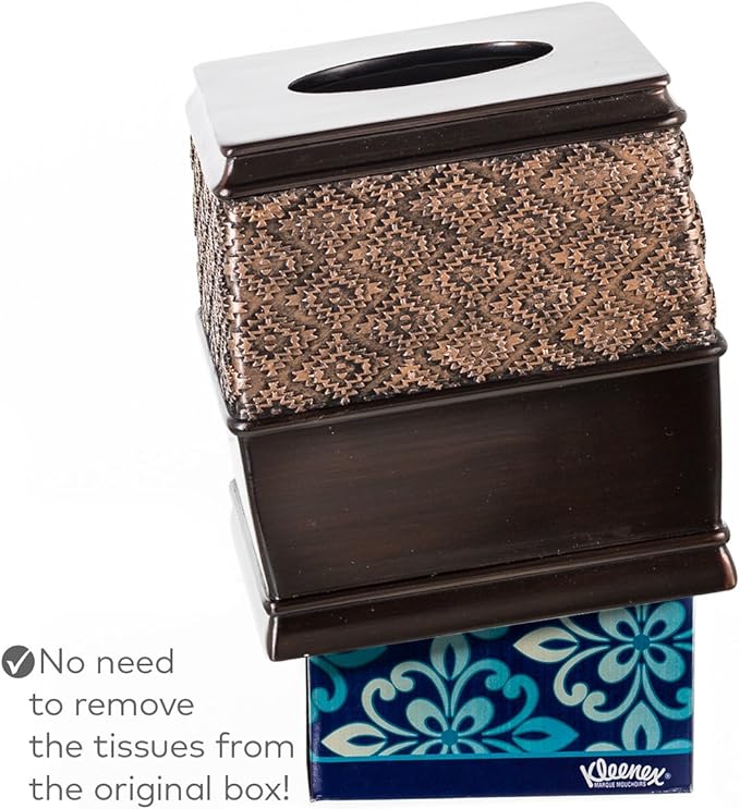 Creative Scents Dublin Brown Tissue Box Cover Square - Decorative Tissue Holder for Bathroom - Beautiful Brown Tissue Box Holder Vessel for Elegant Bathroom, Bedroom, Office Decor (Dublin Style)