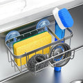 3-in-1 Kitchen Sink Caddy Organizer with Sponge Holder, Brush Holder, Extra Rack for Scrubber, Sink Stopper, Dish Cloth Hanger - Strong Dual Suction Cup, 2.0mm SUS304 Stainless Steel - Silver