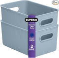 Superio Ribbed Collection - Decorative Plastic Basket Open Home Storage Bins Organizer, Medium Blue (2 Pack) Container Boxes for Organizing Closet Storage Bins for Shelves Drawer Shelf 5 Liter