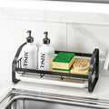Sink Caddy, Sponge Holder for Kitchen and Bathroom, 304 Stainless Steel Countertop Organizer Soap Tray With Removable Drain Tray - Black Length Version