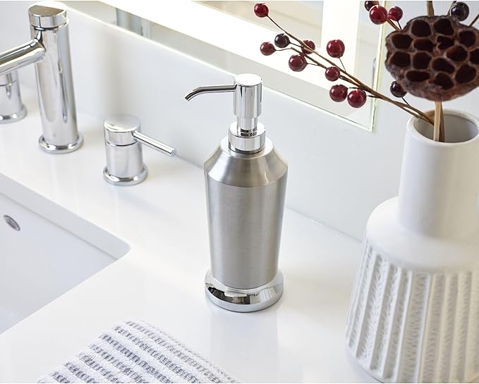 iDesign Stainless Steel Soap Dispenser Pump, The Preston Collection – 2.9" x 2.9" x 8.5”, Brushed & Chrome Split Finish