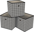 Foldable Storage Cubes Bins,11 Inch Cloth Storage Cube Fabric Storage Box Cubes Organizer Baskets with Dual Handles for Home Organizer Set of 3 (Grey grid)