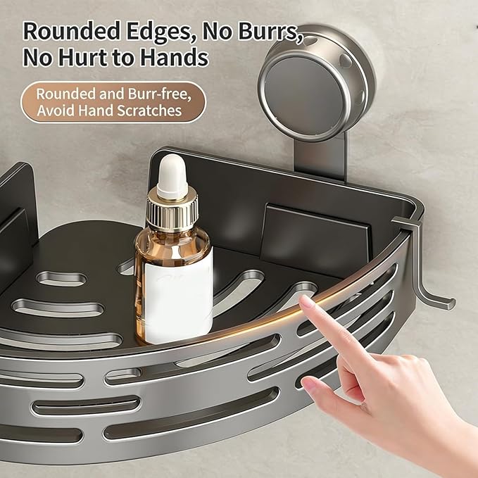HIDEZHI Triangle Suction Cup Shower Caddy, Suction Cup Corner Shower Shelf, No-Drill Bathroom Corner Caddy, Triangle Suction Cup Corner Shelves, Removable Wall Storage Rack (Gray)