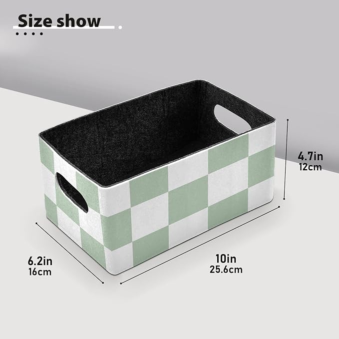 Checkered Green and White Png Closet Storage Bins 2 Pcs Felt Open Home Storage Containers Organizer with Handles Collapsible Shelf Basket for Home Office Craft Room Classroom Fabric