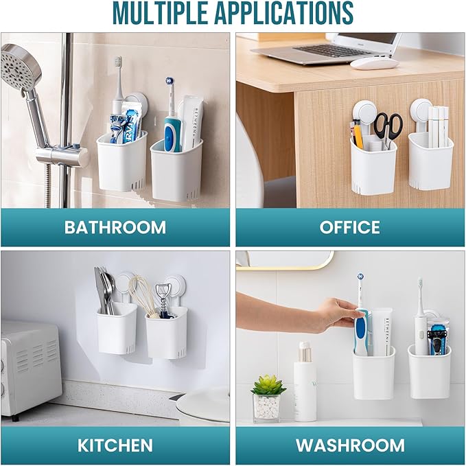TAILI Suction Toothbrush Holder 2 Pack, Tumblers Replacement Shower Toothbrush Holder for Wall, Powerful Toothpaste Toothbrush Suction Cup, Self-draining Shower Razor Holder, Kitchen Tableware Holder