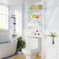 Over The Toilet Storage Shelf, 4-Tier Adjustable Over Toilet Bathroom Organizer,Tension-Mounted Bathroom Storage Rack for Ceilings, No Drill Space-Saving Shelving for Small Rooms,White
