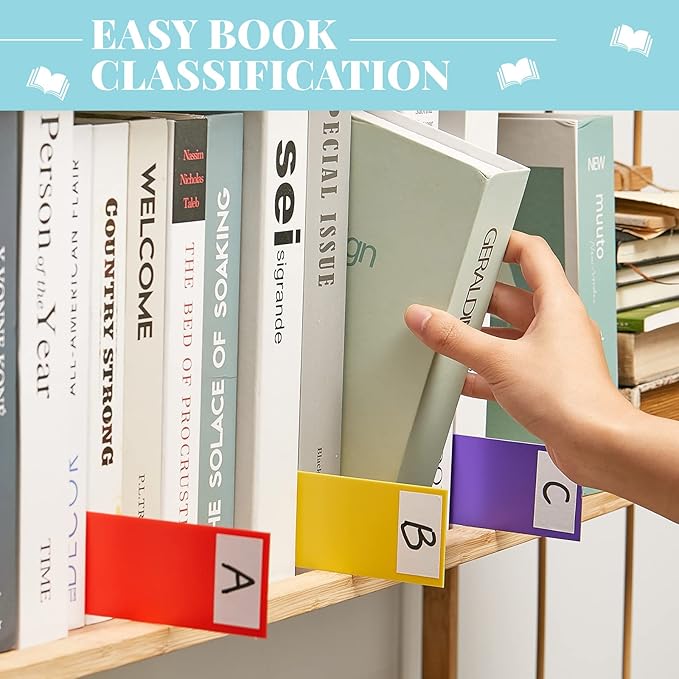 Chinco 72-Piece Library Dividers with Stickers, Assorted Colored Plastic Book Shelf Markers