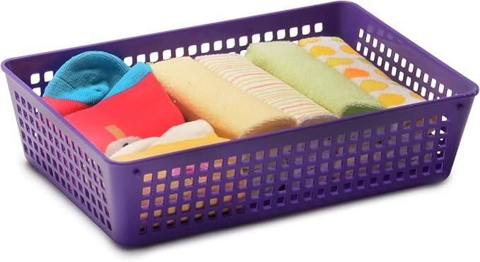 YBM HOME 3-Pack Plastic Storage Baskets Bins for Home Junk Drawer, Shelves, and Office Organization, Functional Trays/Containers Great for Kitchen Pantry, Cabinets, Bedrooms, and Bathrooms, Purple
