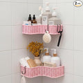 GRANNY SAYS 2 Pack Wicker Corner Shower Caddy Hanging, Shower Shelf for Inside Showers, Adhesive Shelves for Bathroom Organizers and Storage, Bathroom Shelves Wall Mounted with 4 Hooks for Decor, Pink
