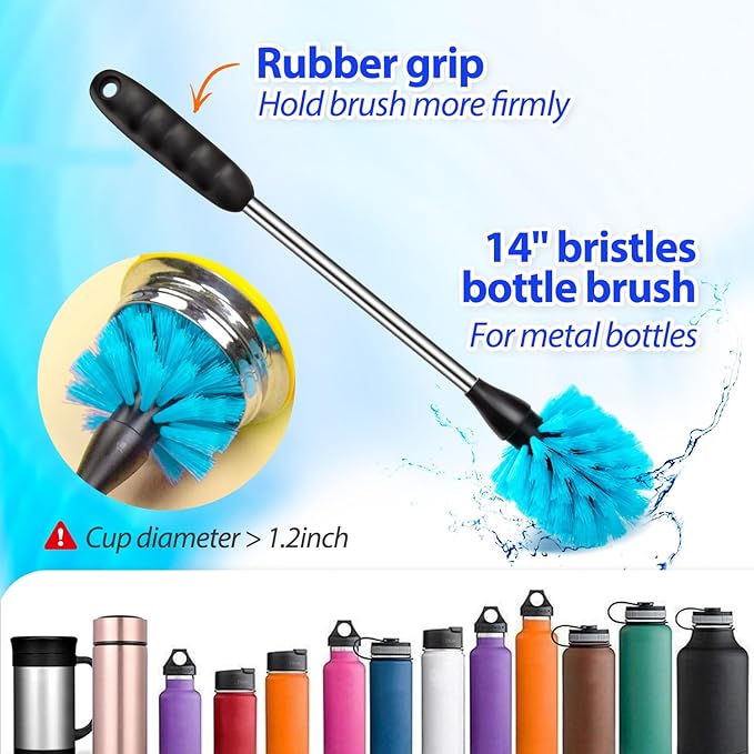 Holikme Bottle Brush Tube Cleaning Lab Set with Long Handle, Cup Cleaner for Washing Narrow Neck Beer Wine Decanter Pipes Lids Sinks Cap Covers, Pink