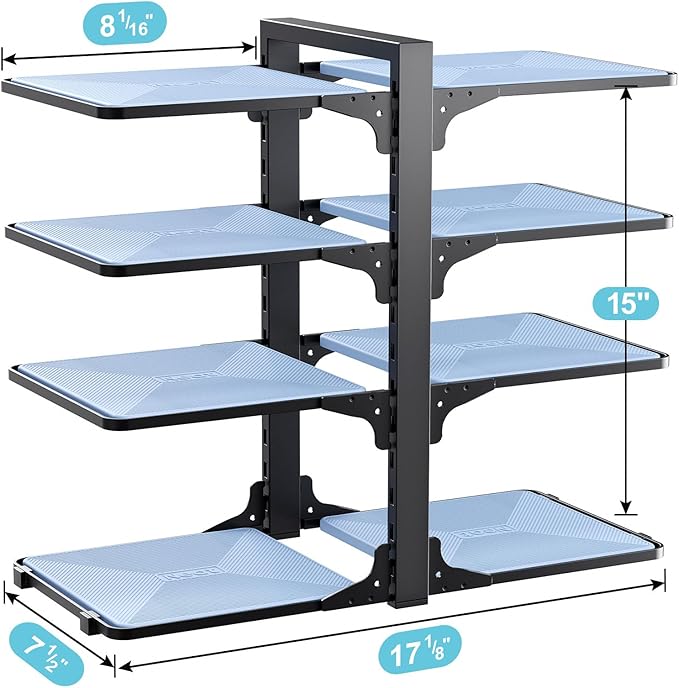 LAMU Pots and Pans Organizer under Cabinet, 8-Tier Heavy Duty Pan Organizers inside Cabinet, Adjustable Pot Rack for Small Kitchen Storage, 15" Height Holds Cast Iron Pans and Skillets Black