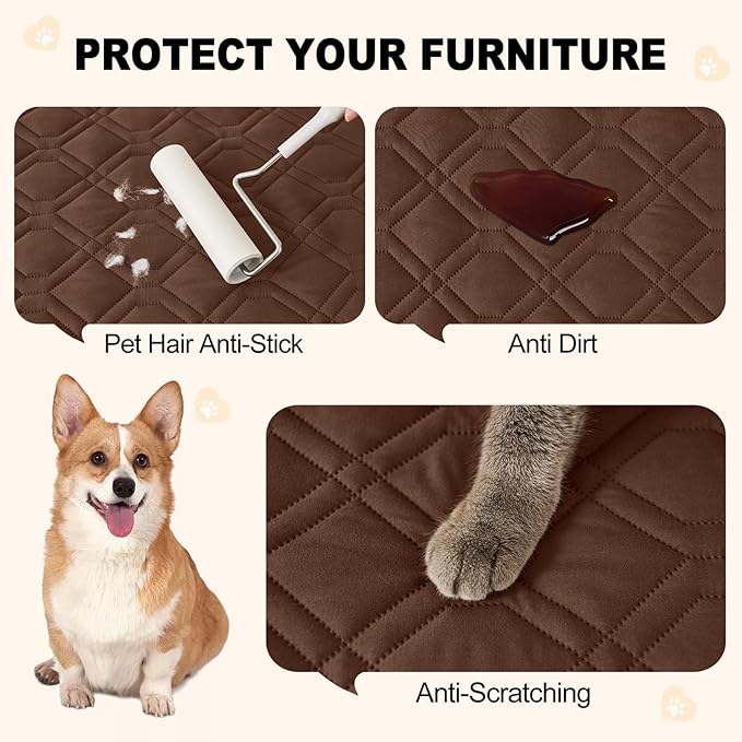 Smiry Reversible Waterproof Couch Covers for Sofa, Washable Dogs Pet Couch Covers for 3 Cushion Sofa Pet Friendly, Water Resistant Furniture Protector Slipcover, Geometric (68"x82", Brown/Chocolate)