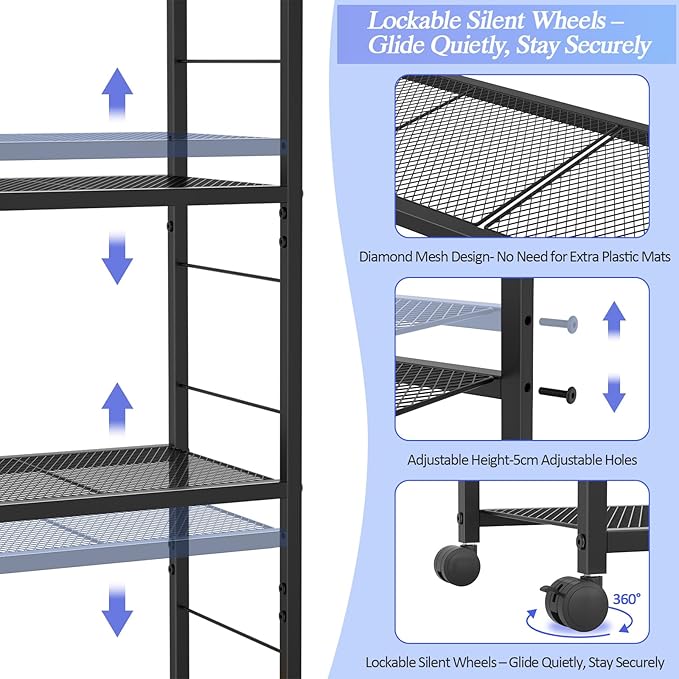 4 Tier Wire Shelving, Rolling Storage Rack with Wheels, Metal Shelving Unit with Adjustable Shelf, Black Shelves for Kitchen, Garage, Pantry & Closet Organizer 32.7" L x 11.8" D x 49.2" H