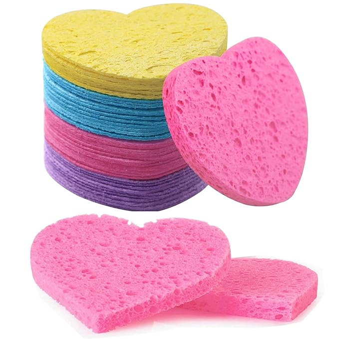 50-Count Facial Sponges Compressed, 100% Natural Cellulose Face Sponge Professional Cosmetic Spa Sponges for Face Cleansing, Exfoliating Mask, Makeup Removal for Travel and Home, Mixed