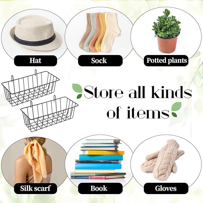 10 PCS Wall Grid Panel Hanging Wire Basket, Storage and Display Basket, No Drilling Wall Hanging Baskets, Grid Walls Accessory, for Kitchen Bathroom Home Decor Supplies, Black