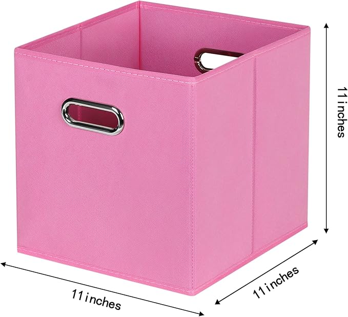 STOREONE Fabric Storage Bins Cubes Baskets Containers-(11X11X11) with Dual Handles for Shelf Closet, Nursery Home ， Bedroom Organizers, Foldable Set of 3 (Pink)