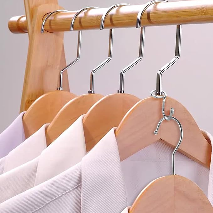 Sumnacon Hanger Hooks 30 Pcs Clothes Hanger Hook for Organization Metal Connector Hooks Mini Cascading Hangers Extender Space Saving for Velvet Wooden Hangers Closet Accessories Hat Bag Silver