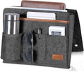 Bringsine Bedside Caddy, Felt Bed Storage Organizer Hanging Bag Holder with 5 Pockets for Magazine Book Phone Tablet iPad Cables Remote & Water Bottle Holder Home Dorm Bed Sofa-Deep Gray