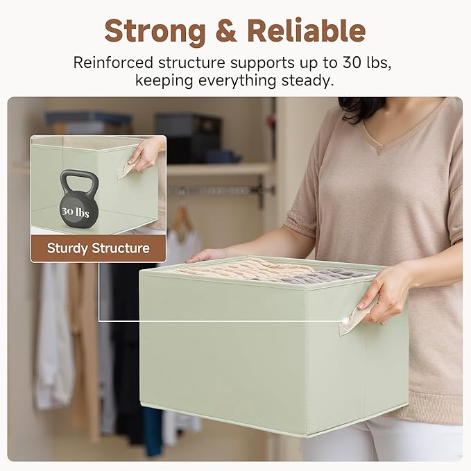 StorageWorks Closet Organizers and Storage Baskets, Organization and Storage Bins for Shelves, Fabric Organizer Bins for Clothes Storage, Light Green, Extra Large, 3-Pack