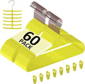 VECELO Premium Velvet Clothes Hangers Suit Heavy Duty (60 Pack)-Non Slip & Space-Saving with 8 Finger Clips & Tie Rack Excellent for Men and Women,Yellow