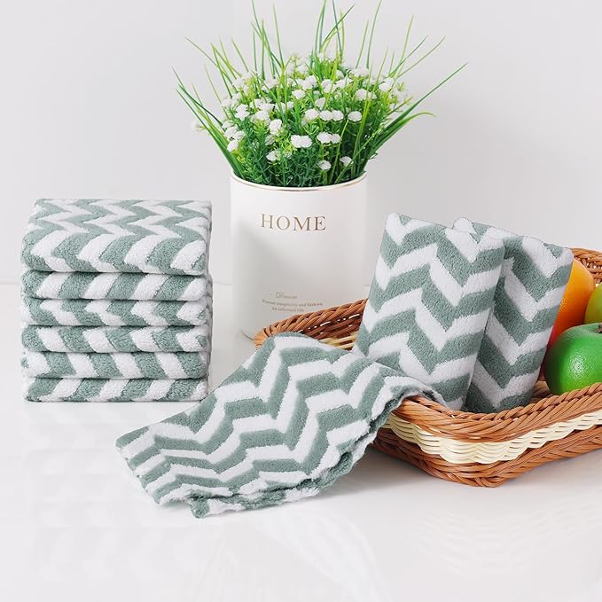Homaxy 12 Pack Kitchen Dish Cloths, Ultra Soft and Absorbent Dish Towels, Reusable Fast Drying Microfiber Cleaning Cloth, Irregular Waves Coral Velvet No-lint Cleaning Rags, 10 x 10 inches, Teal