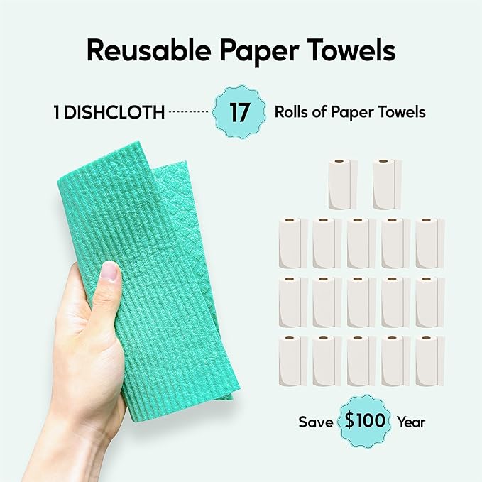 Swedish Dishcloths for Kitchen, 5 Pack Swedish Dish Cloths, Ultra Absorbent Reusable Paper Towels, Cellulose Sponge Cloths, Quick Drying, No Odor, Dishwasher Safe
