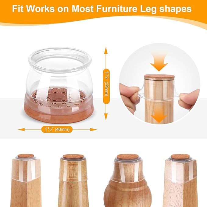 CHUNZEXI 36 Pack Chair Leg Floor Protectors for Hardwood Floors, Silicone Felt Covers Pads Caps, Protect Wood Furniture Feet Floors Noise Reduce and Scratch (Universal Large & Clear)