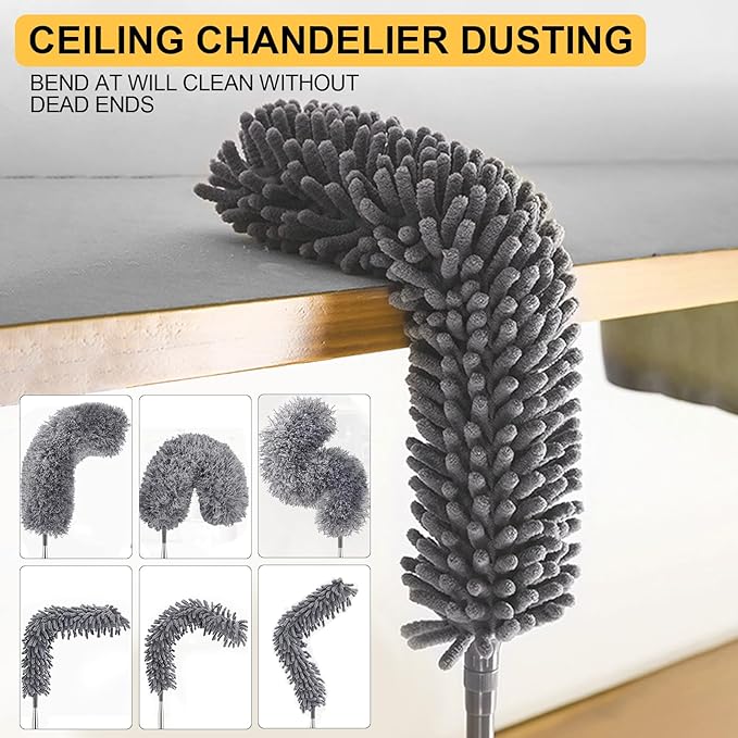 Dusters for Cleaning, 7Pcs Microfiber Duster with Extension Pole Up to 100Inches, Machine Washable Ceiling Fan Cleaner Duster for Cleaning Cobweb, Blinds, Furniture