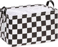 Hinwo Large Canvas Fabric Storage Basket with Handles, 33L/8.6-Gal Rectangle Bin, Collapsible Storage Box, Clothes, Toys, Blankets Organizer, 16.5 x 12 x 10 Inches (L, Black Checkerboard)