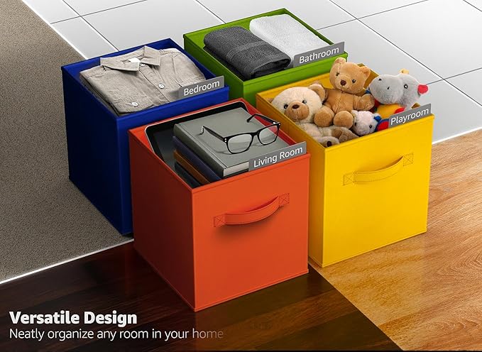 Sorbus 13 Inch Storage Bins - Sturdy Collapsible Fabric Storage Cubes with Handle - 12 Foldable Baskets for Organizing Clothes, Toys, Books - Storage Baskets for Shelves, Closets