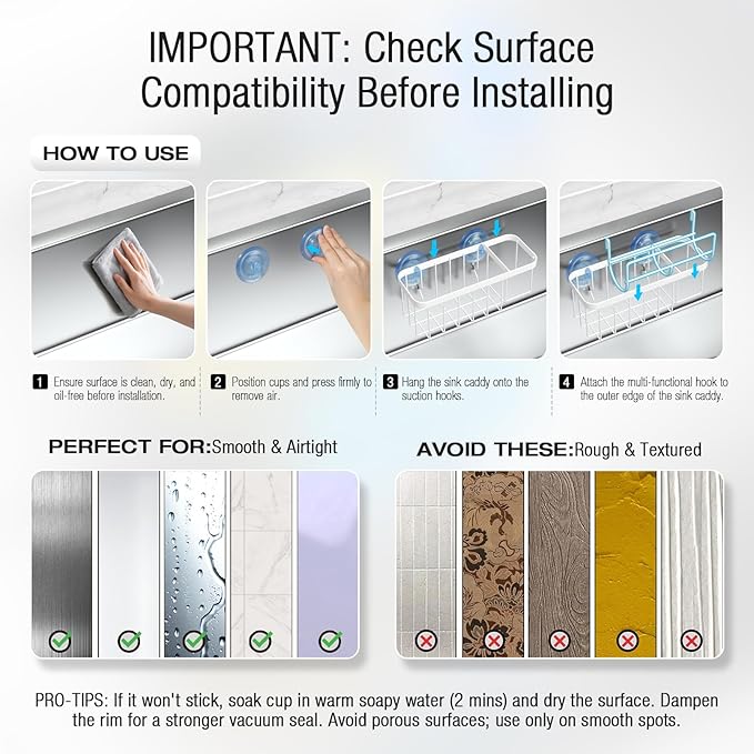 3-in-1 Kitchen Sink Caddy Organizer with Sponge Holder, Brush Holder, Extra Rack for Scrubber, Sink Stopper, Dish Cloth Hanger - Strong Dual Suction Cup, 2.0mm SUS304 Stainless Steel - White