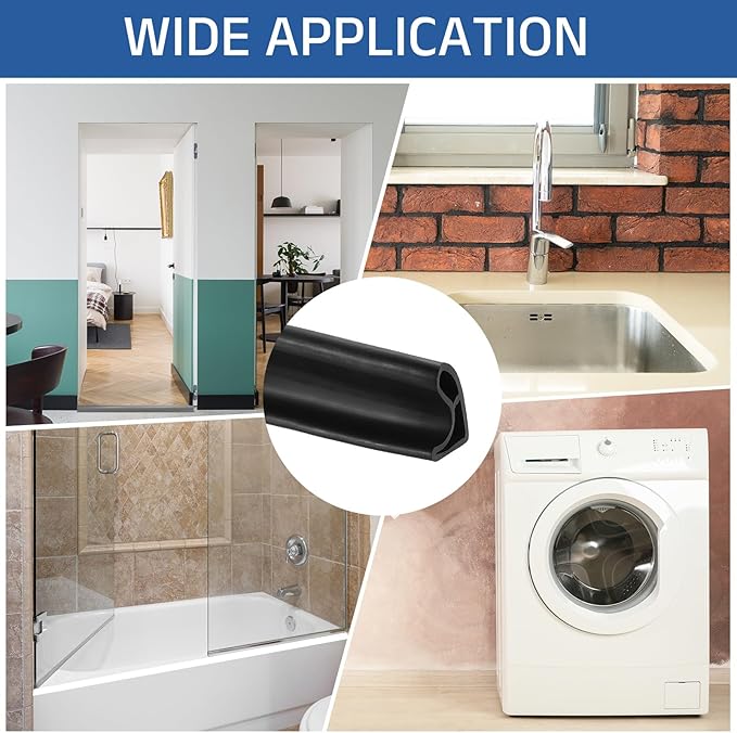 uxcell Flexible Shower Water Barrier, 98" TPE Shower Edge Water Stopper Blocker Splash Guard for Bathtub Sink Washing Machine Dry and Wet Separation, 1.18"W x 1.77"H, Black