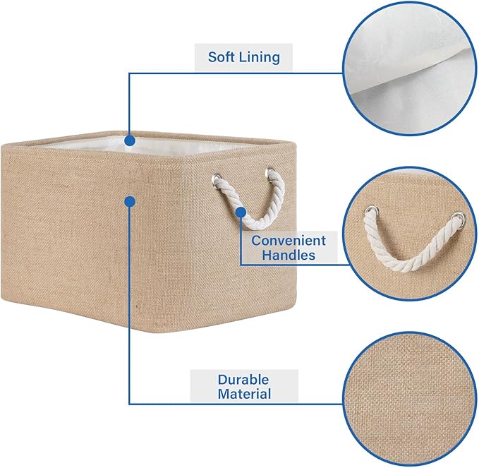 Temary Fabric Storage Cubes Bins Basket 4 Pack for Organizing Home, Shelves, Closet, Empty Gift Baskets with Rope Handles for Gift Empty (15 * 11 * 9.5"-Linen Yellow)