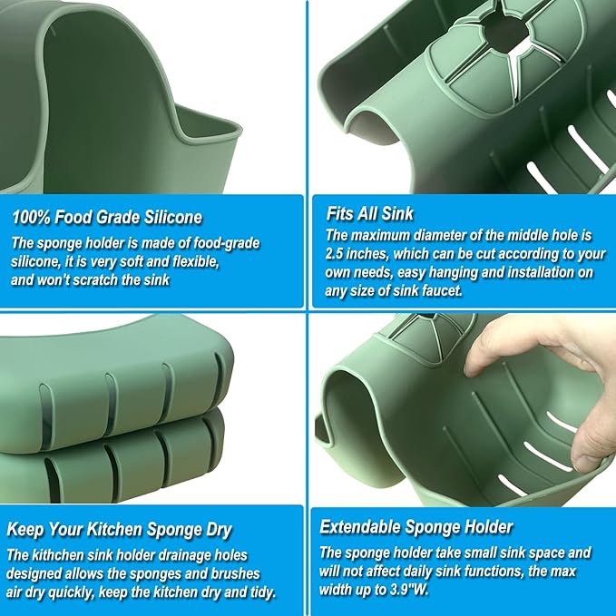 Hanging Silicone Sponge Holder for Kitchen Sink, Green