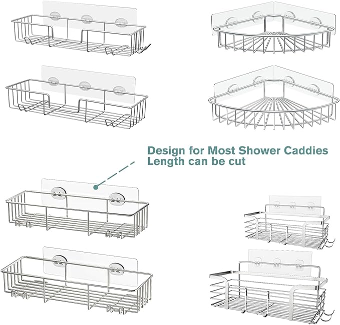 Qiic 4 PCS Corner Shower Caddy Adhesive Sticker Replacement Hook, for Shower Caddy Bathroom Rack Shelf Soap Dish Basket Wall Hanging Hook with Strong Sticky, No Drilling Bath Toilet Kitchen Organizer