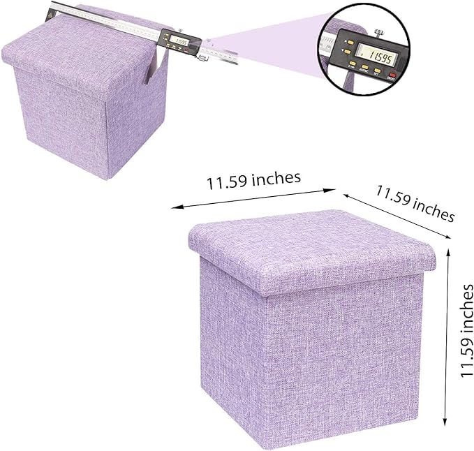 B FSOBEIIALEO Storage Ottoman Cube, Linen Small Foot Seat, for Living Room, Bedroom, Home Office, Dorm Storage Footrest Light Purple 11.8"x11.8"x11.8"