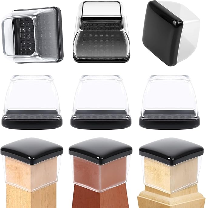 Ezprotekt 24 Pcs Chair Sliders for Carpet, Square Chair Glides for Carpet, Carpet Teflon Furniture Sliders Pads, Chair Leg Protectors Caps for Carpet - for Dining Table Chair, Black XL(Fit: 1.5"-2")