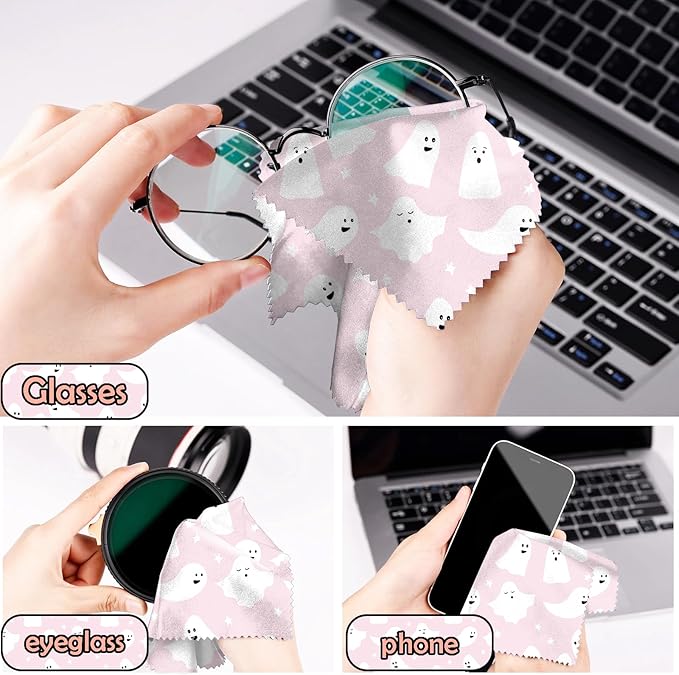 6 PCS Glasses Cleaning Cloth Eyeglass Cleaning Cloth Lens Eyeglasses Microfiber Cute Aesthetic Cloth for Unisex Women Girls Reusable Phone Screens Camera Multi-Patterns(6.3"x6.3")-Skull