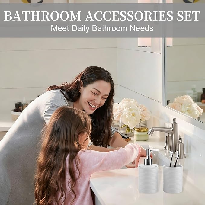 2 Piece Bathroom Accessory Set, Bathroom Accessories Set Include Soap Dispenser and Toothbrush Holder for Modern Bathroom Decor