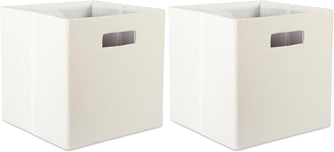 DII Poly-Cube Storage Collection Hard Sided, Collapsible Solid, Large, Off White (Pack of 2)