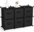 Leinuosen 6 Cube Storage Organizer with Fabric Bins, Wire Grid Stackable Shelves, Drawer Closet Organizer, Modular Storage Units for Bedroom Living Room Office Clothes Toys Crafts(Black,Black)